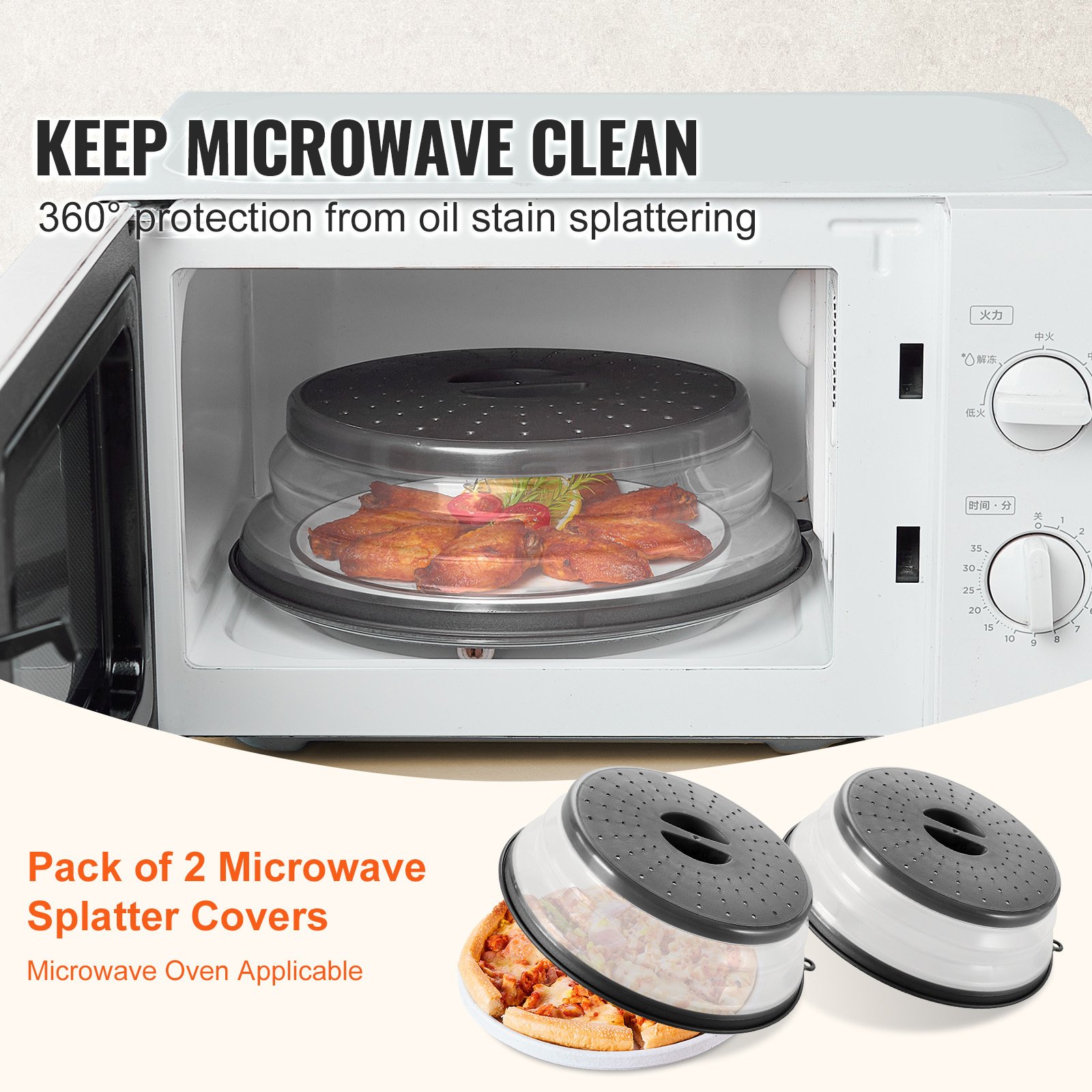 fb0de30a-14a6-42ad-a3dc-4e3a782954a4.jpg VEVOR 2PCS Microwave Splatter Covers 10.4Collapsible Microwave Food Lid - Image 1