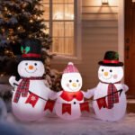 6.2FT Lighted Christmas Inflatable Decoration, Inflatable Snowman Family With Bunting, Funny Blow Up Yard Decorations With Built-in LED Lights For Holiday Party Front Yard Lawn Garden Decor - Image 5